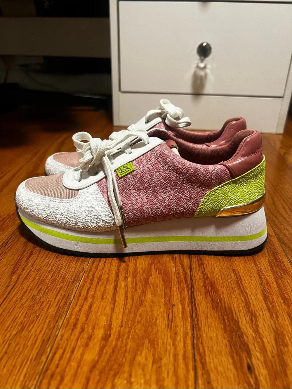 Michael Kors Pink White and Neon Green Platform Sneakers